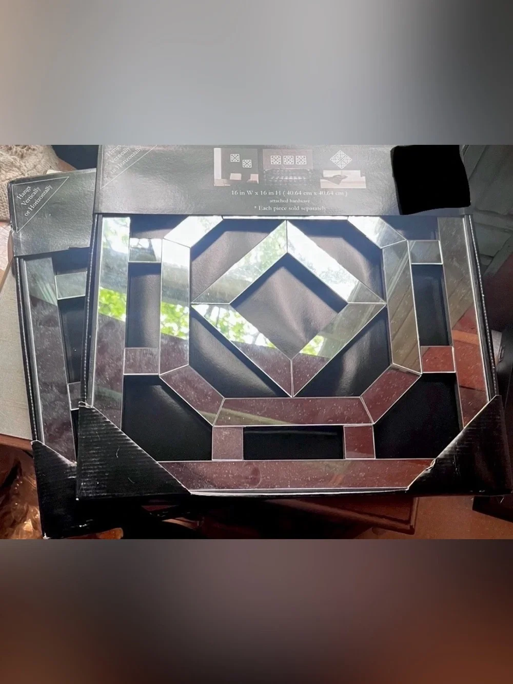 Modern Geometric Wall Mirror Set of 2 Glam Decorative Accent Mirrors